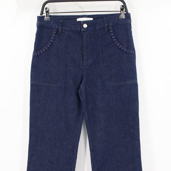 See by Chloe Jeans Women 29 L36 High Rise Boot Cut Embroidered Pockets Braided - Picture 2 of 12